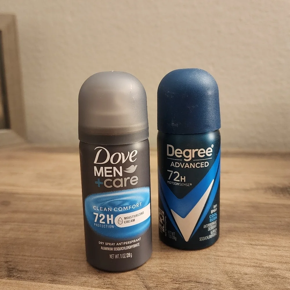 2 Men+Care Dove And Degree Clean Comfort Antiperspirant Sprays Mini New